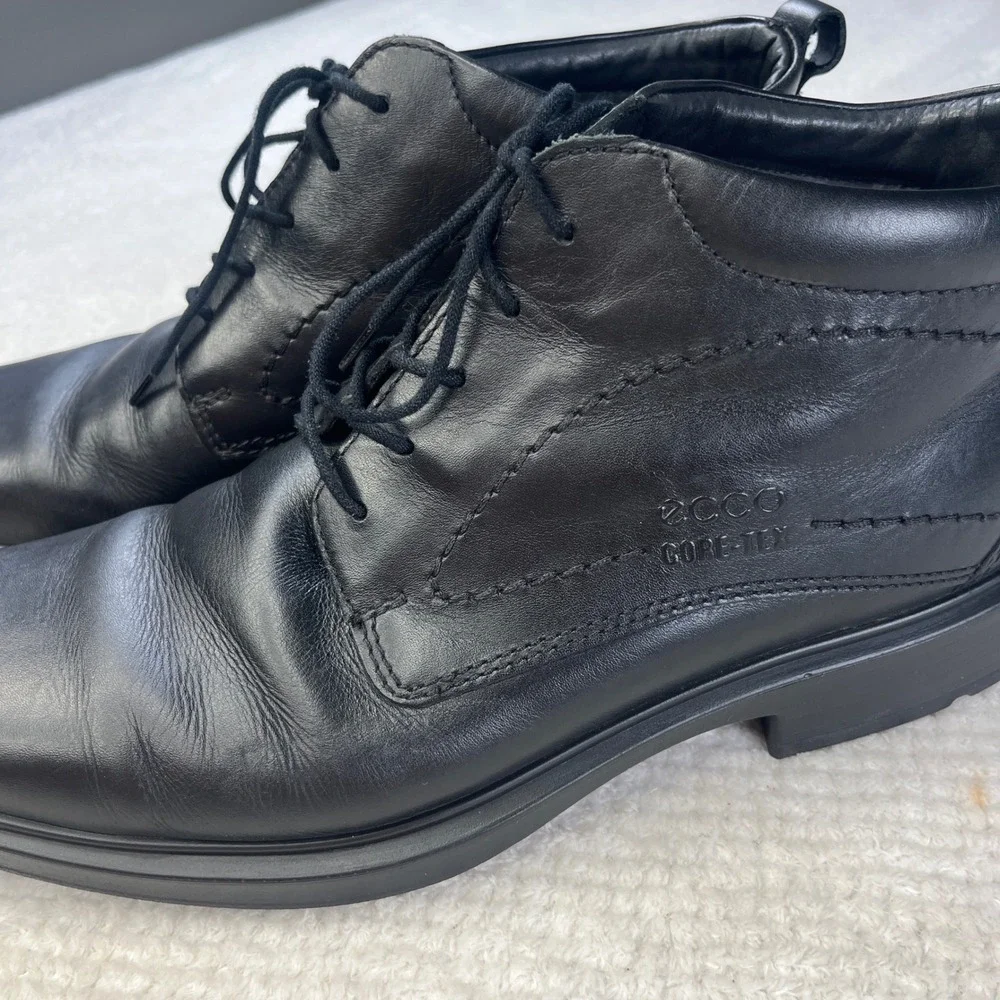 ECCO Gore-Tex Mens Black Leather Chukka Boots Lace Up Ankle Shoes Size 42 59774